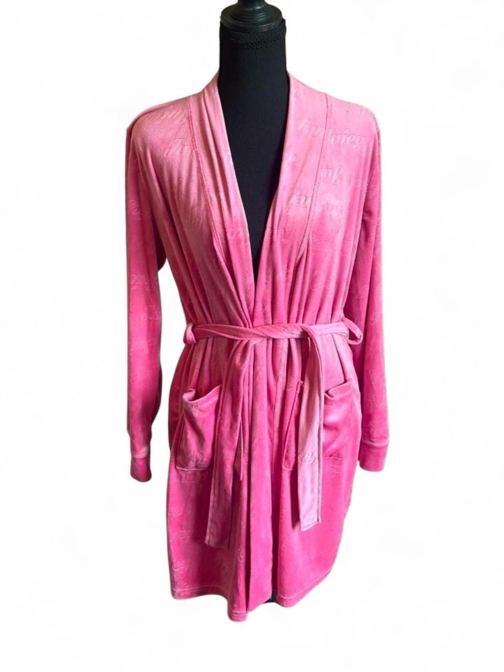 Juicy Couture Velour Plush Pink Women's Robe with Belt, Size Small